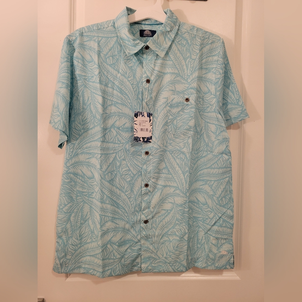 HAVAN JIM'S Men's Blue Leaf Print Shirt
